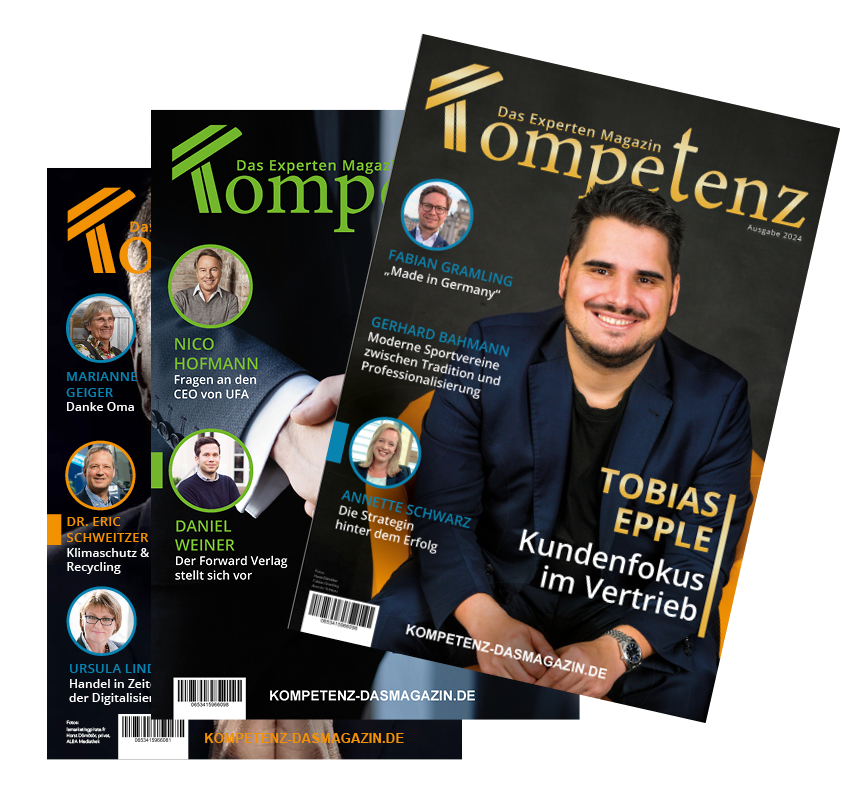 Die Cover der drei letzten Ausgaben von Kompetenz – Das Experten Magazin